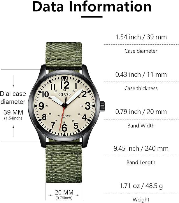 CIVO Analog Wrist Watches for Men: Waterproof Stainless Steel Mens Watches - Silver Watch with Easy Read Dial Men's Watch for Gift