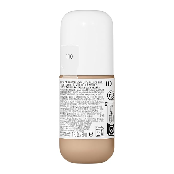 Revlon PhotoReady Lift & Fill Skin Tint, Dewy Foundation with Sheer Buildable Coverage, Lightweight & Hydrating, 110, 1 fl oz