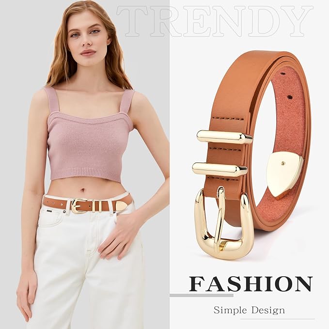 Reversible 1.3" Leather Belt for Women - Vintage Silver Buckle Fashion Belt for Jeans and Dresses