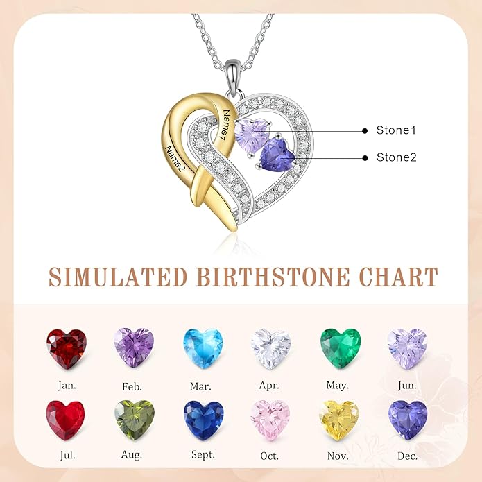 GLAMCARAT Personalized mothers necklace with birthstones names sterling silver jewelry for women customized engraved necklace