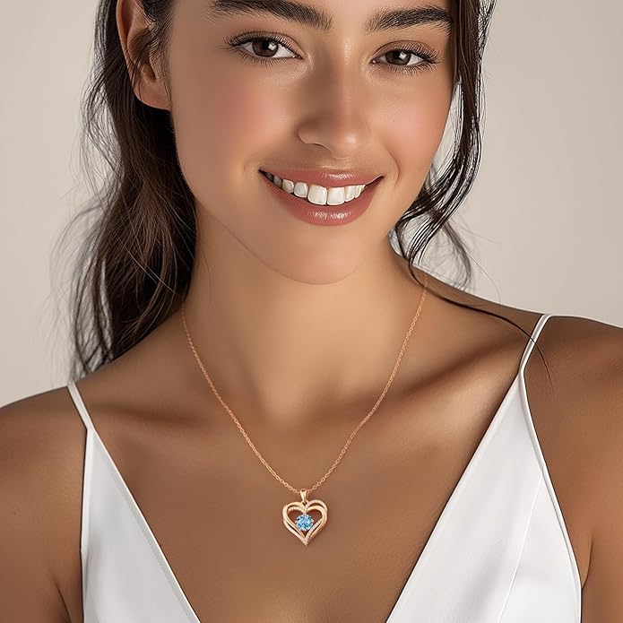 LOUISA SECRET Love Heart Birthstone Necklaces for Women, Birthday Gift for Girlfriend, Anniversary Jewelry Gift for Wife Her, 925 Sterling Silver Women Pendant Necklace, Mother's Day Christams Gift