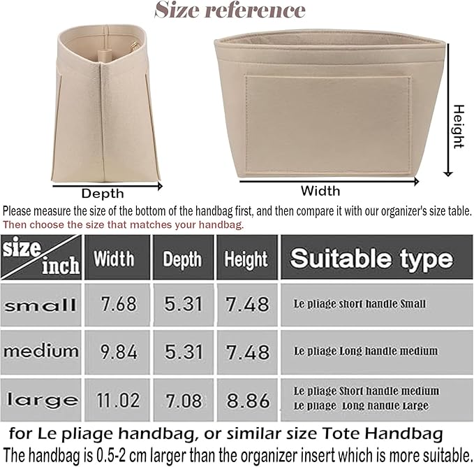 Lckaey Purse Organizer Insert for longchamp(Small) shor thandle Handbags Organizer 1012Beige-S