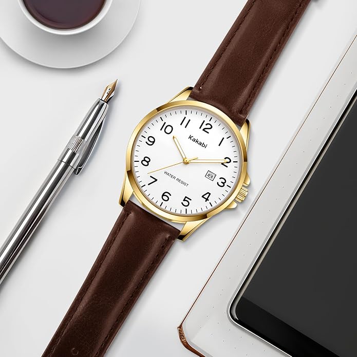 Watch for Men, Fashion Minimalist Wrist Watch Waterproof Quartz Analog Date with Leather Strap