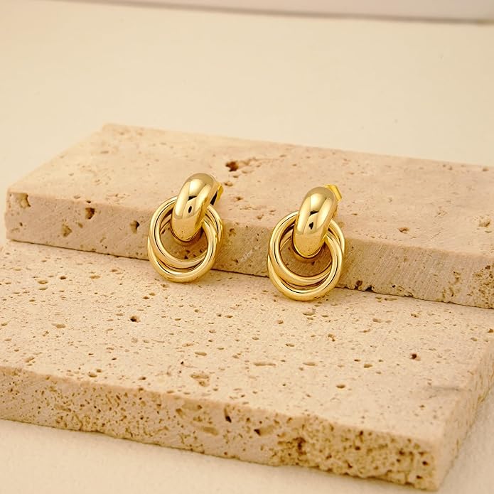 Chunky Small Knot Earrings Gold Silver Geometric Earrings for Women Dainty Gold and Silver Plated Dangle Drop Earrings Hypoallergenic and Lightweight Fashion Trendy Jewelry Gifts