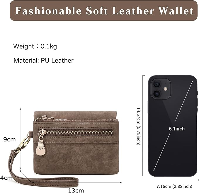 Women's Vintage Genuine Leather Handbag Wallet Dark Billfold Purse with Snap Closure for Daily Essentials (Coffee)