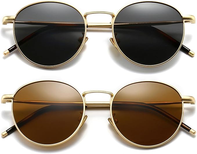SUNGAIT Ponderable Metal Round Sunglasses for Men Women Classic Vintage Polarized Circle Sun Glasses