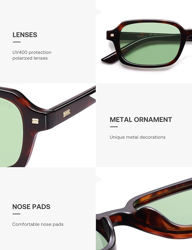 SOJOS Trendy Rectangle Polarized Sunglasses Womens Mens, Small Retro Fashion Thin Slim Square Sunnies SJ2610