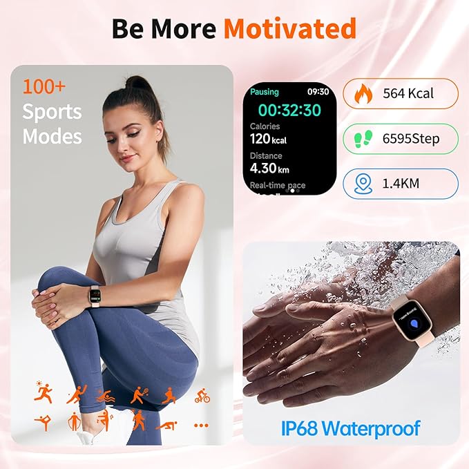 2025 Upgraded Smart Watch Alexa Built-in【1.83" HD Touchscreen】【BT5.3 Call, 100+ Sports Modes & IP68 Waterproof】 Fitness Tracker 24/7 Heart & Sleep Monitor for Android iOS Men Women