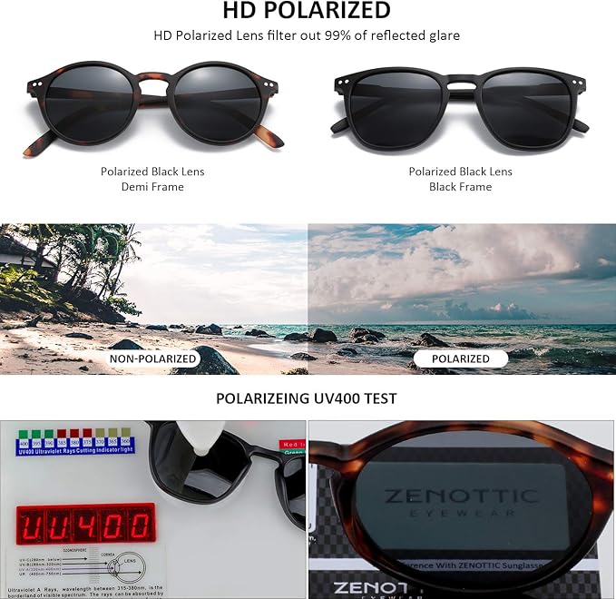 ZENOTTIC Polarized Sunglasses for Women Men: Retro Shades Round | Square Frame UV Protection 2 Pack