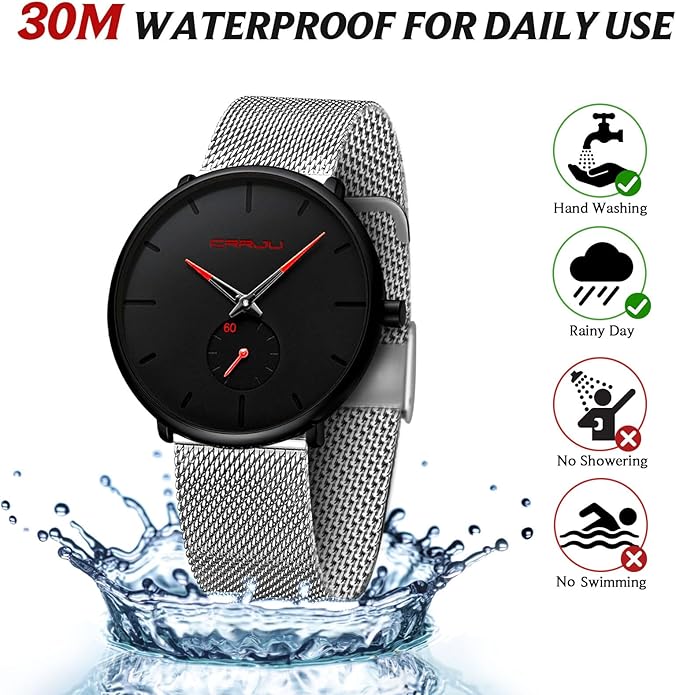 Mens Watches Ultra-Thin Minimalist Waterproof - Fashion Wrist Watch for Men Unisex Dress with Stainless Steel Mesh Band