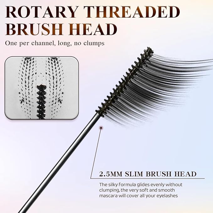 Ultra-Fine Lengthening Waterproof Quick-Dry Mascara, Ultimate Length Volumizing Lashes, for Tiny and Lower Eyelashes & Older Women, Waterproof, Smudge-Proof, Clump-Proof (Black+Brown)