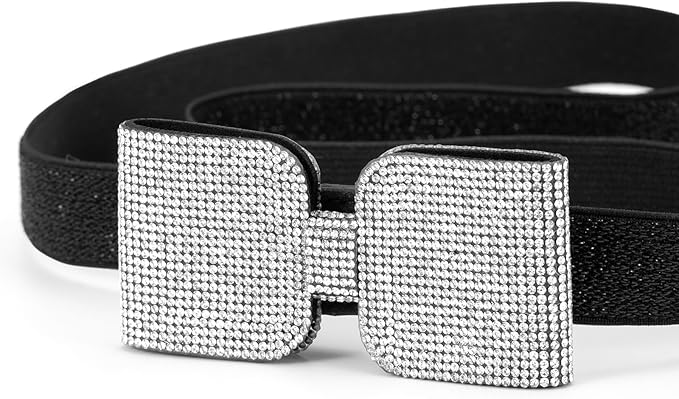 Womens Belts for Dress Fashion Rhinestone Elastic Bow Belt Skinny Waist Belt