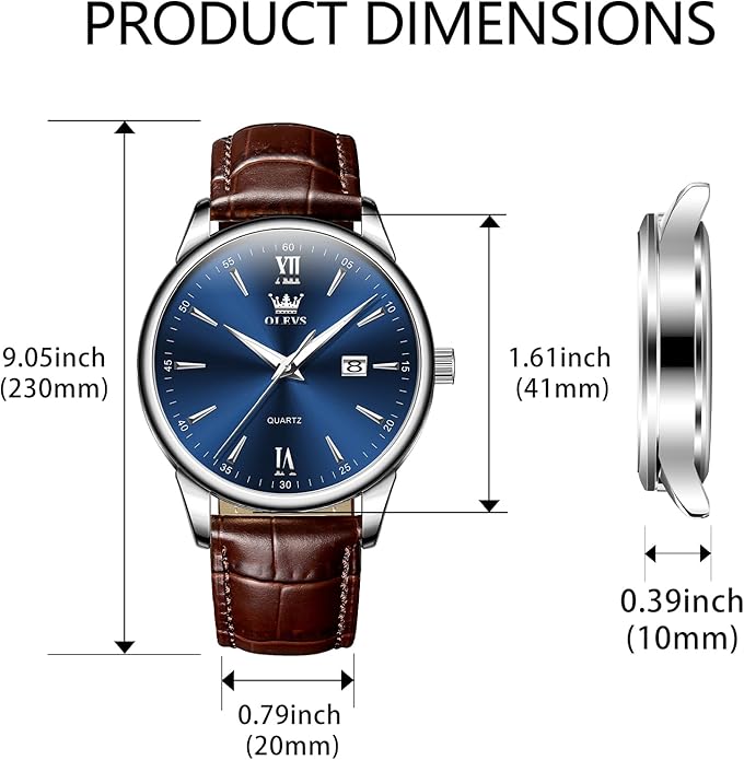 OLEVS Men Leather Watch,Mens Wrist Watches,Big Face Watches for Men,Leather Band Watches for Men,Day Date Watches for Men,Waterproof Watches for Men,Men Classic Watch,Reloj para Hombres