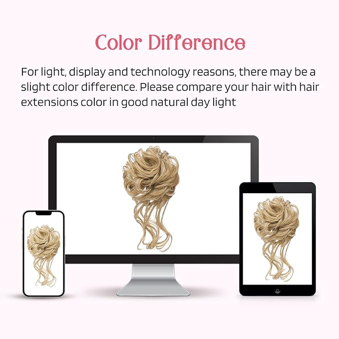 HOOJIH 2PCS Messy Bun Hair Piece, Tousled Updo with Tendrils Hair Bun Extensions Wavy Curly Hair Wrap Ponytail Hairpieces Hair Scrunchies for Women HB010 Dasiy - Medium Golden Blonde