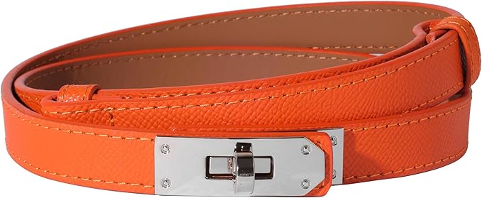 Women Skinny Leather Belt Solid Color Alloy Turn Lock Adjustable Waistband for Dresses Jeans Coats