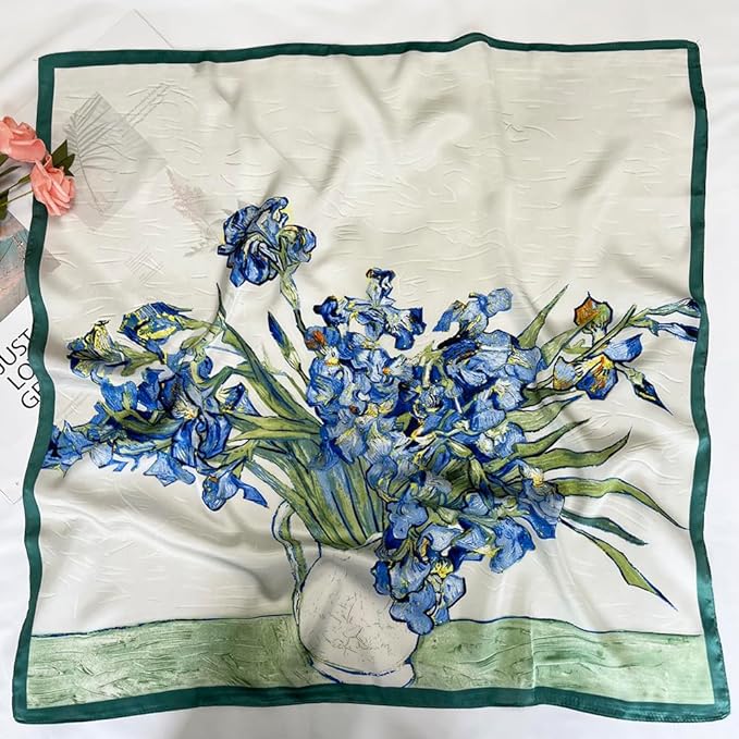 FONYVE Silk Feeling Scarf Medium Square Satin Head Scarf for Women 27.5 × 27.5 inches