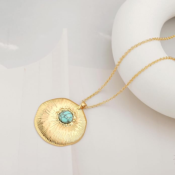 SOFYBJA 18K Gold Plated Circle Pendant Necklace Long Satellite Beaded Chain Jewelry for Women Dainty Hammered Karma Open Circle Charm Geometric Necklace