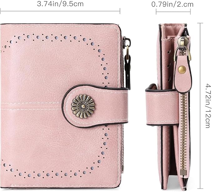 Premium Slim Genuine Leather Bifold Wallet for Women with Advanced RFID Blocking Technology and Zippered Coin Compartment (Pink)