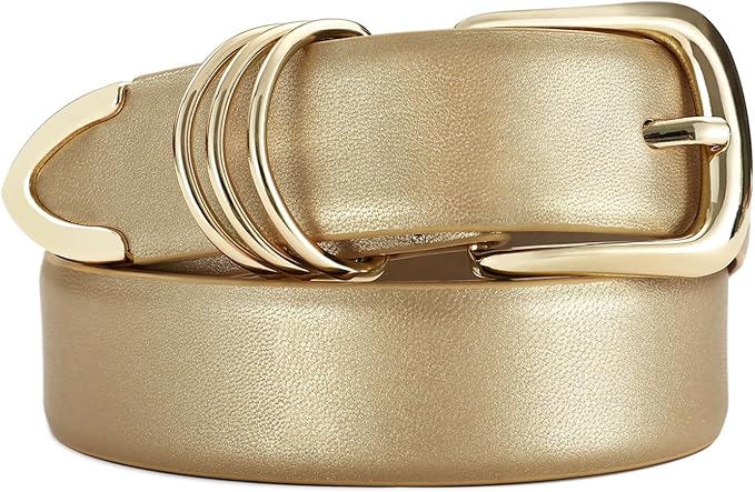 Women's Leather Belts with Gold Buckle Fashion Leather Waist Belt Elegant Ladies Belts for Jeans Dress & Casual Wear