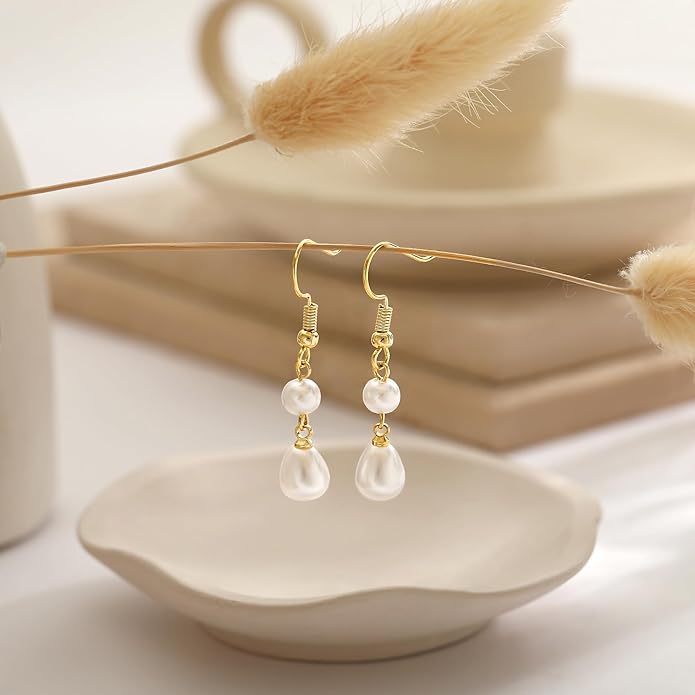 CHESKY Christmas Gifts Pearl Earrings for Women, Dainty 14K Gold Plated/Silver Plated Drop Quality Handpicked AAA+ Freshwater Cultured Round Pearls Dangle Earrings Wedding Jewelry for Women Gifts