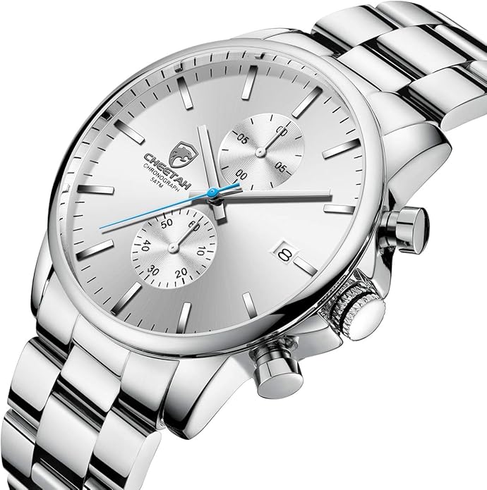 GOLDEN HOUR Fashion Business Mens Watches with Stainless Steel Waterproof Chronograph Quartz Watch for Men, Auto Date