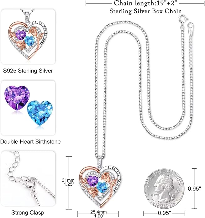 Iefil Mothers Day Gifts for Wife - Sterling Silver Birthstone Necklace Birthday Gifts for Her Wife