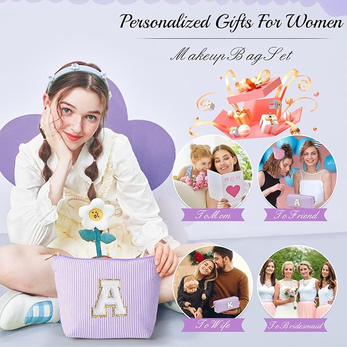 YOOLIFE Stocking Stuffers For Teen Girls Christmas Gifts For Teenage Girls Initial Makeup Bag | Cosmetic Travel Toiletry Bag | 9 10 11 12 13 14 15 Years Old | Teen Girl Gifts Trendy Stuff N