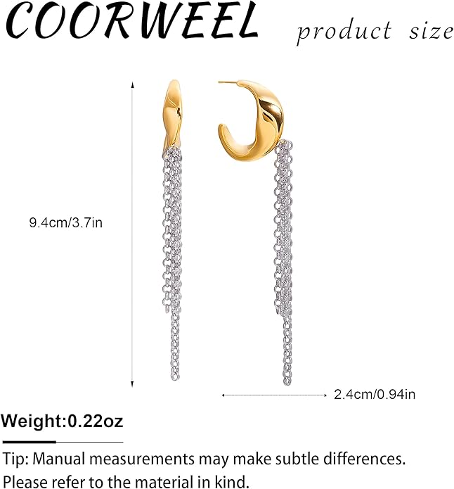 Tassel Chain Hoop Earrings for Women Trendy Two Tone Dangling Chain Earrings Hypoallergenic Fashion Jewelry Gifts
