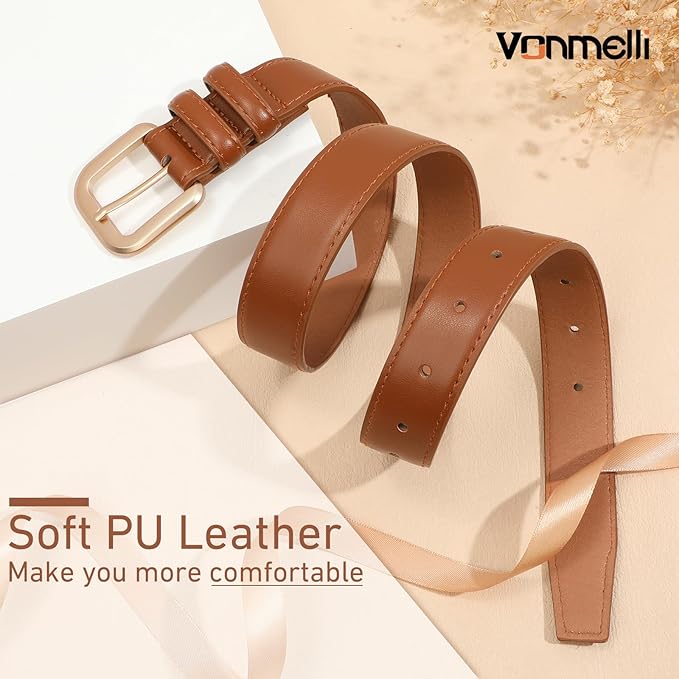 VONMELLI Leather Belts for Women Fashion Wasit Ladies Belt for Jeans Pants Dresses with Pin Buckle