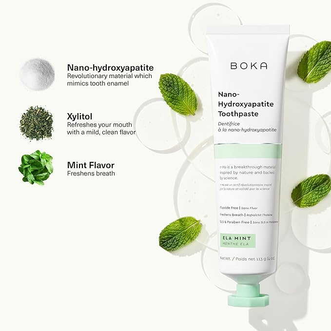 Boka Fluoride Free Toothpaste, Nano Hydroxyapatite Toothpaste, Appropriate for Sensitive Teeth - for Adult, Kids Oral Care - Ela Mint Flavor, 4 Fl Oz 1Pk US Manufactured
