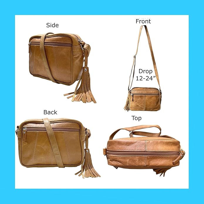 Cowhide Leather Women's Shoulder Purse Small Cross Body Organizer Bag with Many Pockets