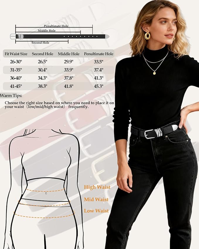VONMELLI Women's Belt for Jeans Dress Leather Belt for Women Fashion Waist Ladies Belt with Silver Buckle
