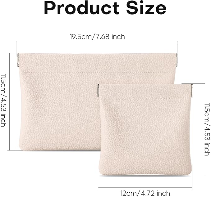 Sightor Leather Pocket Cosmetic Bag for Purse, 2 Pack Small Makeup Bag for Women Coin Purse Lipstick Cosmetic Accessories Organizer Travel Cosmetic Pouch (Creamy)