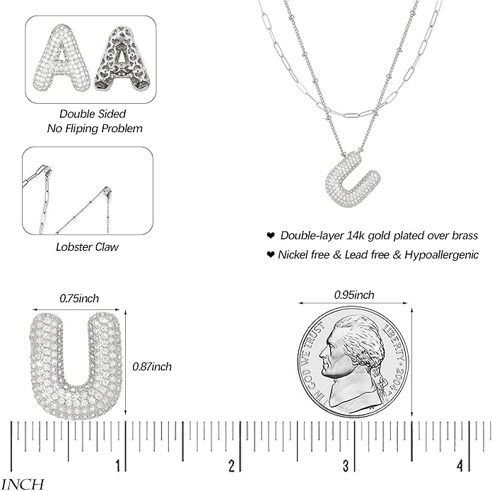 LUCA SMITH Initial Necklaces for Women, Dainty Balloon Bubble Letter, Name Letter Alphabet Pendant Layered Choker Chain Jewelry Gift