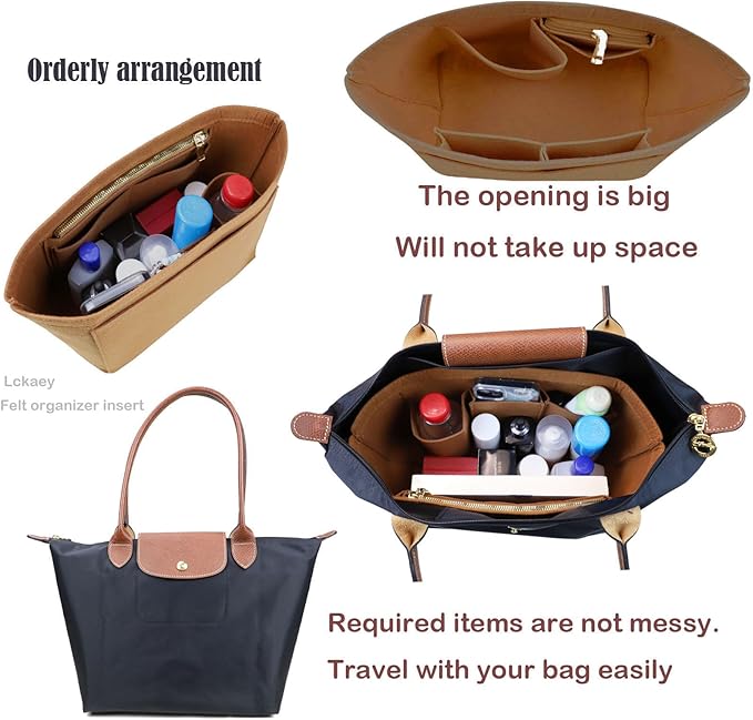 Lckaey bag Organizer Insert for longchamp le pliage organizer insert Handbags Organizer 1012camel-S