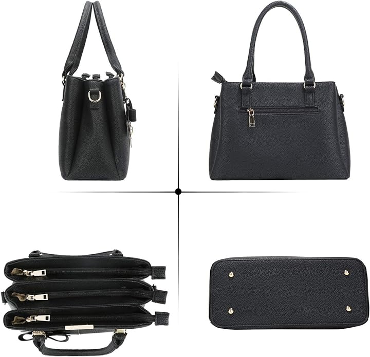 KKXIU 3 Zippered Compartments Purses and Handbags for Women Top Handle Satchel Shoulder Ladies Bags