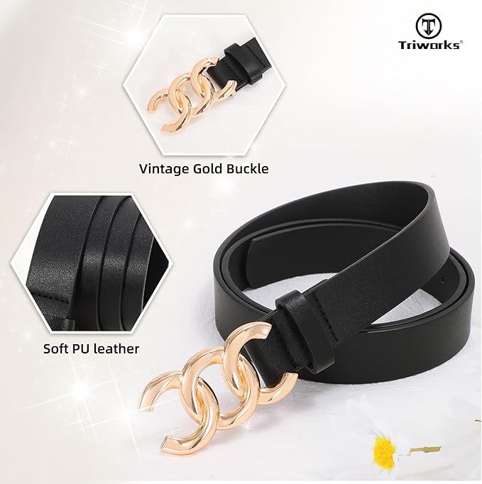 TRIWORKS 3 Pack Women's Belts for Jeans Pants Fashion Waist Belts for Ladies Leather Belts