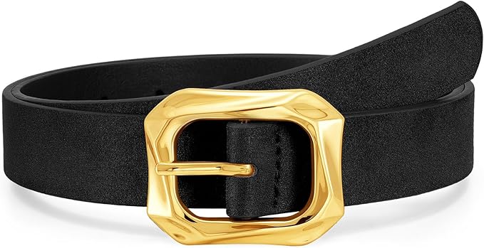 WHIPPY Women's Leather Belts with Gold Buckle Casual Fashion Ladies Waist Belts for Jeans Pants Dresses