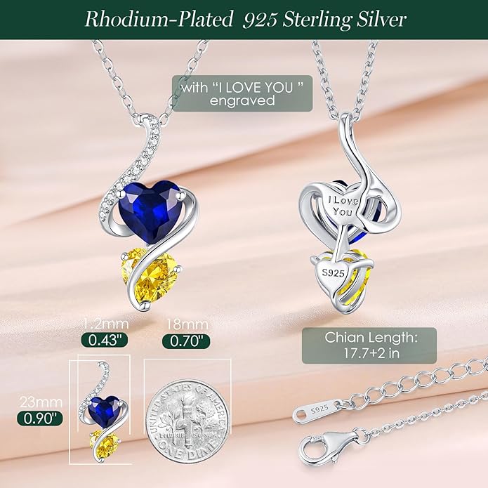 LOUISA SECRET Unique Double Heart Necklace Gifts for Wife Women, 925 Sterling Silver Tiny Birthstone Pendant Jewelry Gift for Her Girlfriend Mom Valentine's Day Anniversary Mother's Day Birthdays & Christmas