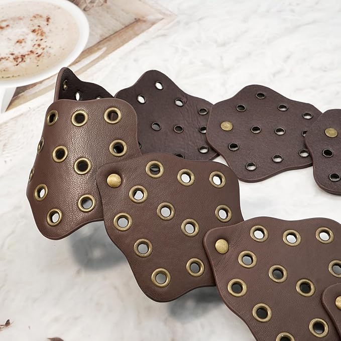 Wide Disc Belt for Women Vintage Hollow Boho Leather Belt Western Chunky Waist Belt Cowboy Metal Buckle Concho Belts