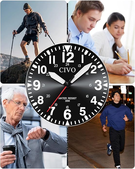 CIVO Analog Wrist Watches for Men: Waterproof Stainless Steel Mens Watches - Silver Watch with Easy Read Dial Men's Watch for Gift