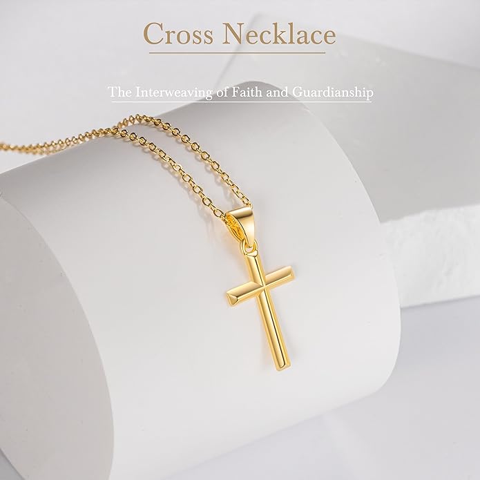 14K Gold Plated Cross Necklace for Women Small Cross Necklace for Women 14K Gold Plated Necklaces for Womens Trendy Modern Minimalist Inspiration Golden Plated Jewelry for Womens Crosses Pendant (A-Cross)