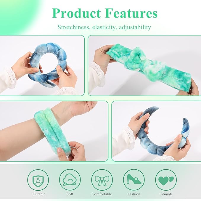 Tie Dye Spa Headband, 4 Pcs - Soft & Stretchy Headbands for Women for Washing Face, Bubble Skin Care, Makeup, Head Band for Face Wash, Shower Hair Accessories, Teen Girl Gifts Trendy Stuff