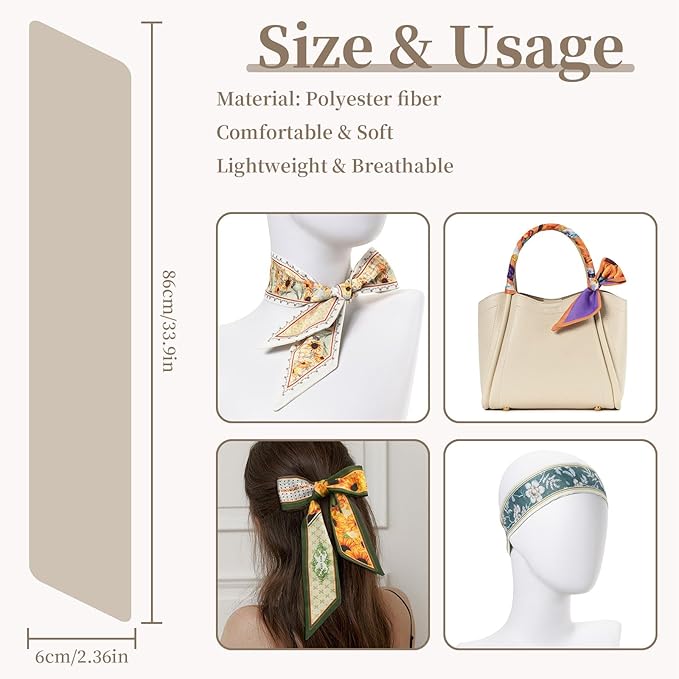 4 Pack Purse Scarf Handbags Skinny Twill Hair Scarves Narrow Neck Scarf Band Women Fashion Accessories Bag Charms