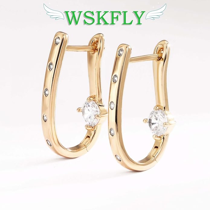 14K Gold Plated Cubic Zirconia Hoop Earrings,Three Row Diamon | Arrows | Double Row of Diamonds Huggie Earrings for Women