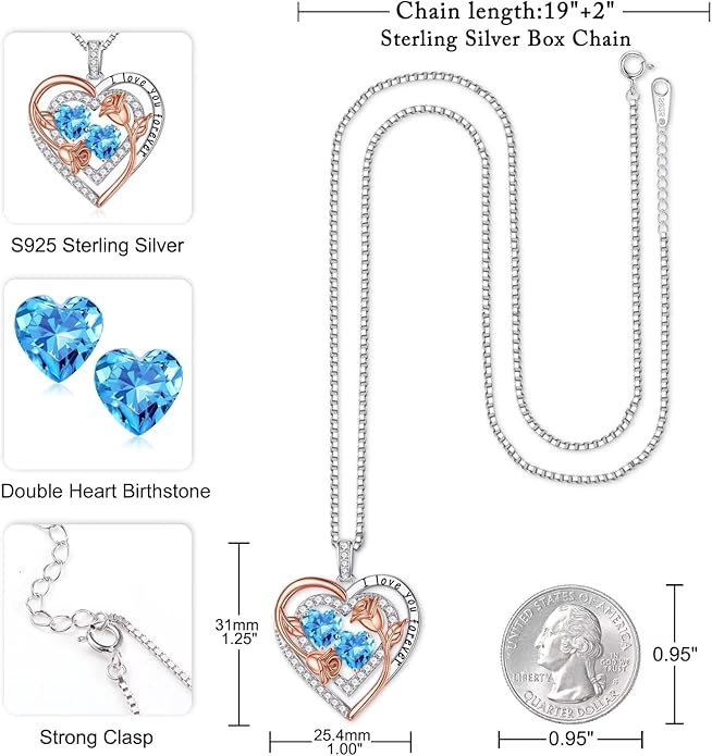 Iefil Mothers Day Gifts for Wife - Sterling Silver Birthstone Necklace Birthday Gifts for Her Wife
