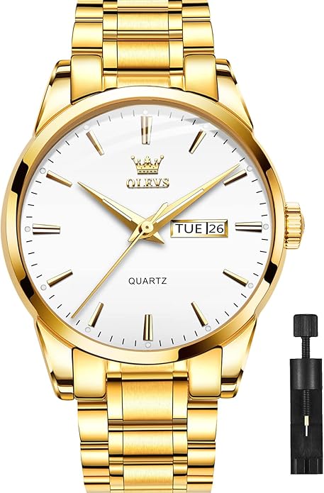 OLEVS Classic Men Watches with Date,Stainless Steel Man Watch with Date, Bussiness Watches for Men,Luminous Quartz Mens Watches Black/White/Blue/Gold, Waterproof Male Watch with Week