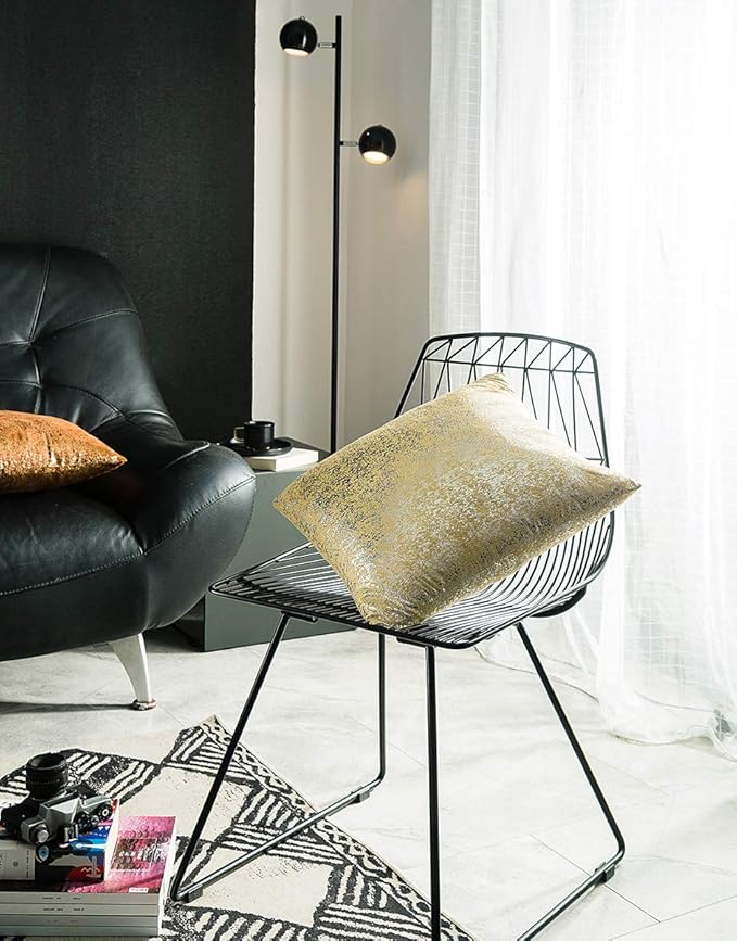Pack of 2, Soft Solid Color Sparkling Decorative Square Throw Pillow Covers Set Cushion Cases Pillow Cases for Living Room/Couch, 18"x18"(45x45cm) (Silver- Golden)