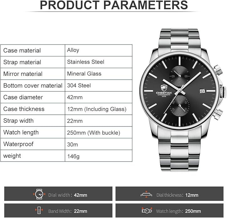 GOLDEN HOUR Fashion Business Mens Watches with Stainless Steel Waterproof Chronograph Quartz Watch for Men, Auto Date
