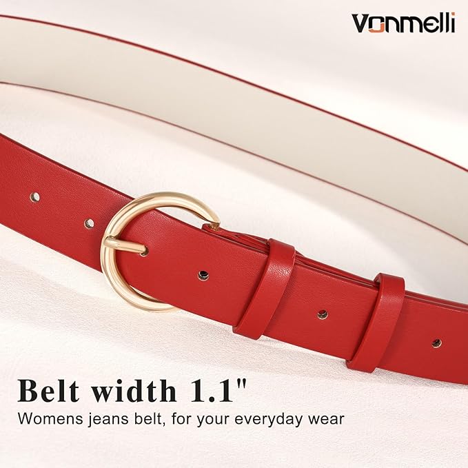 VONMELLI Women Leather Belt for Pants Jeans Dresses Ladies Belts with Fashion Gold Silver Buckle